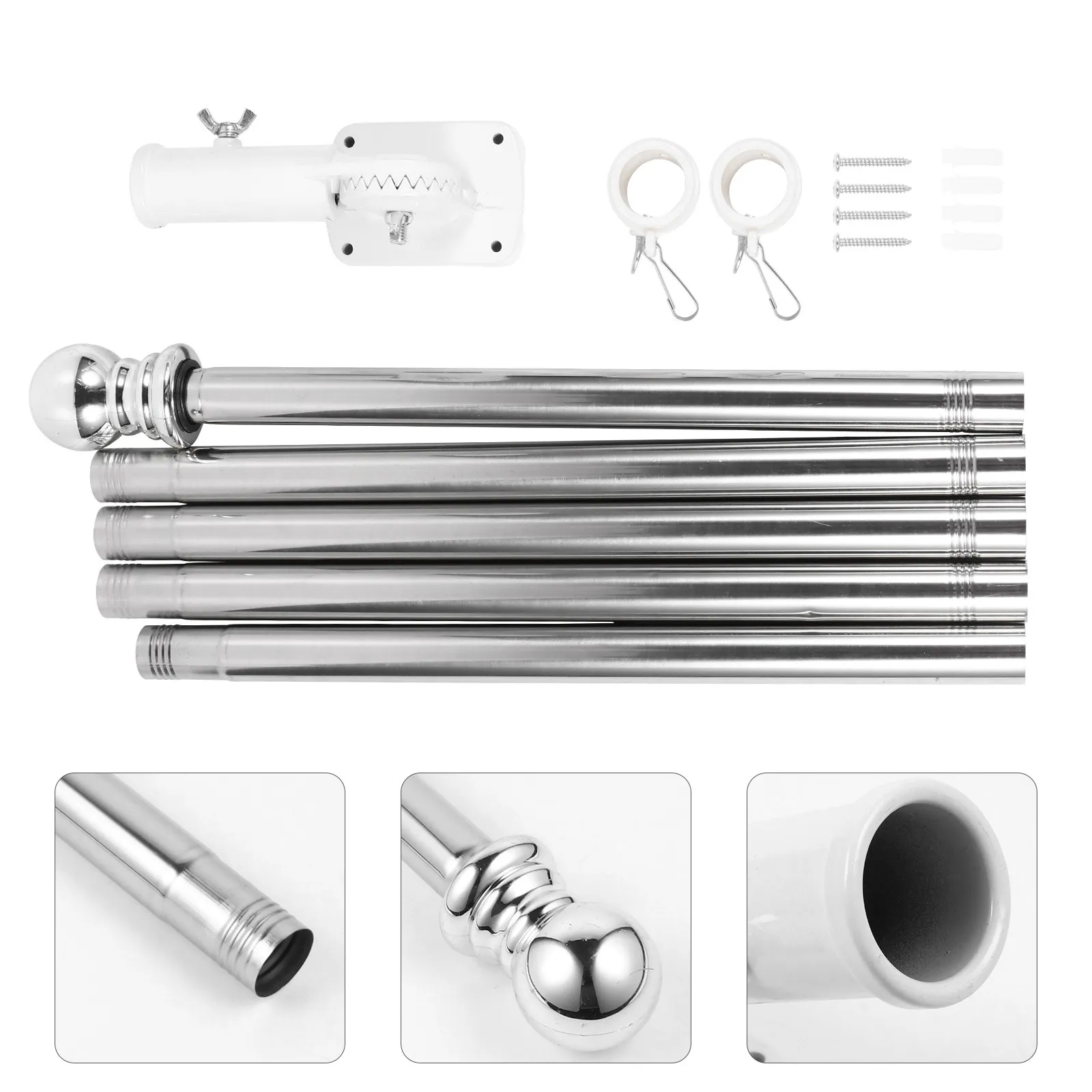 1Set 1.8m Adjustable Alloy Flagpole Kit Rotating Flag Pole with Wall Yard Roof Truck Mount Bracket Weatherproof Rustproof