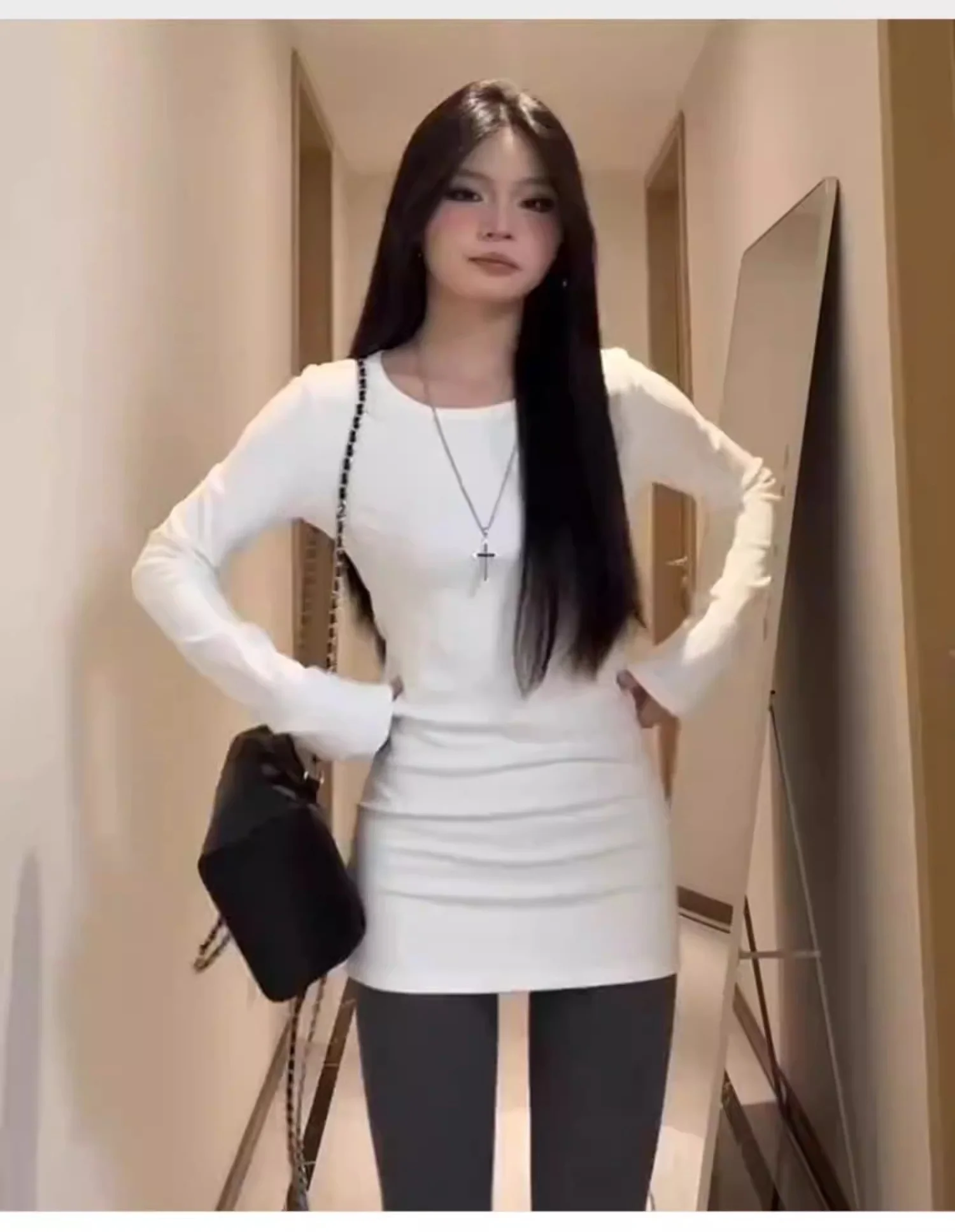 Threaded T-shirt Inner Layer Base Layer Casual Versatile Round Neck Slim-Fit Flattering Soft and Versatile