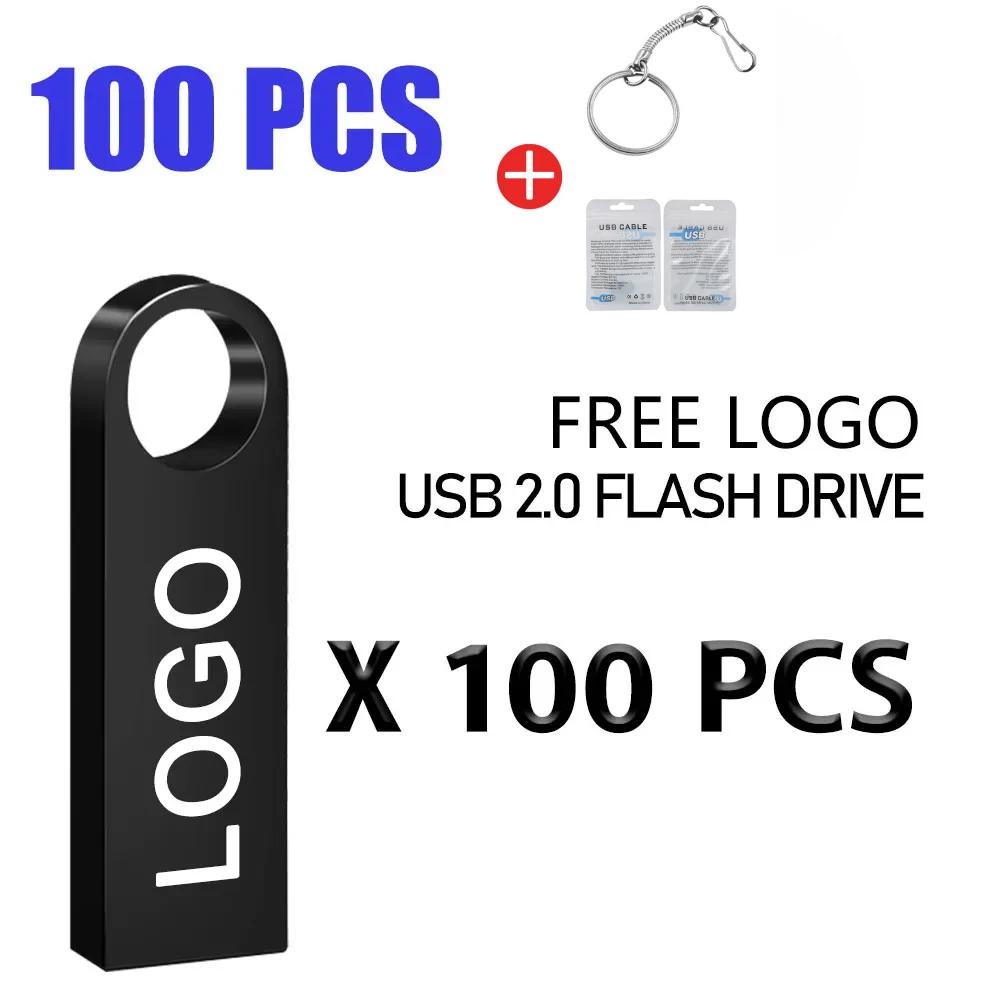 100PCS Wholesale Price Free Laser Custom USB Flash Drive 4GB 8GB 2.0 16GB 32GB 64GB 512MB Pendrive metal usb sticks with key