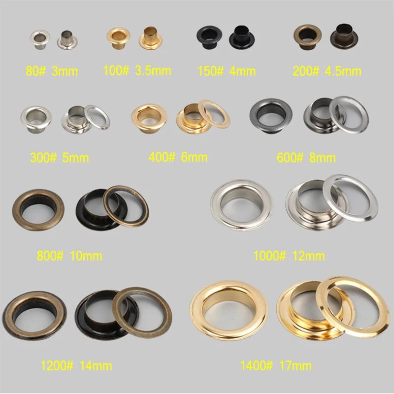 Gun Black 3mm-20mm 100sets Brass Eyelet with Washer Leather Grommet Round Eye Rings For Shoes Bag Belt Hat Curtain Scrapbooking