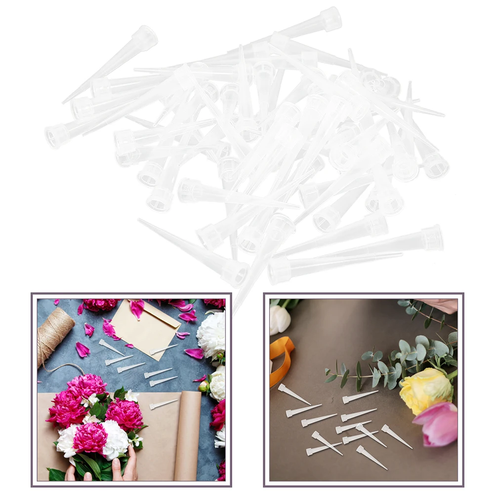 

50 Pcs Everlasting Flower Mud Tubes Stems Arrangement Supplies Plastic Pointed Holder DIY Tools Simulation Flowers Fixation Aid