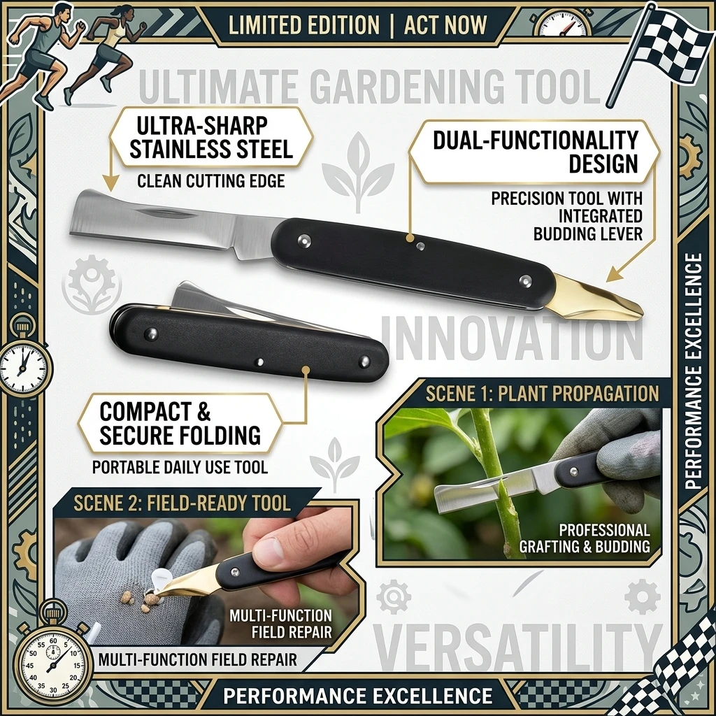 Foldable Grafting Pruning Knife Professional Garden Grafting Cutter Stainless Steel Wooden Handle Knife Tool Grafting Tools