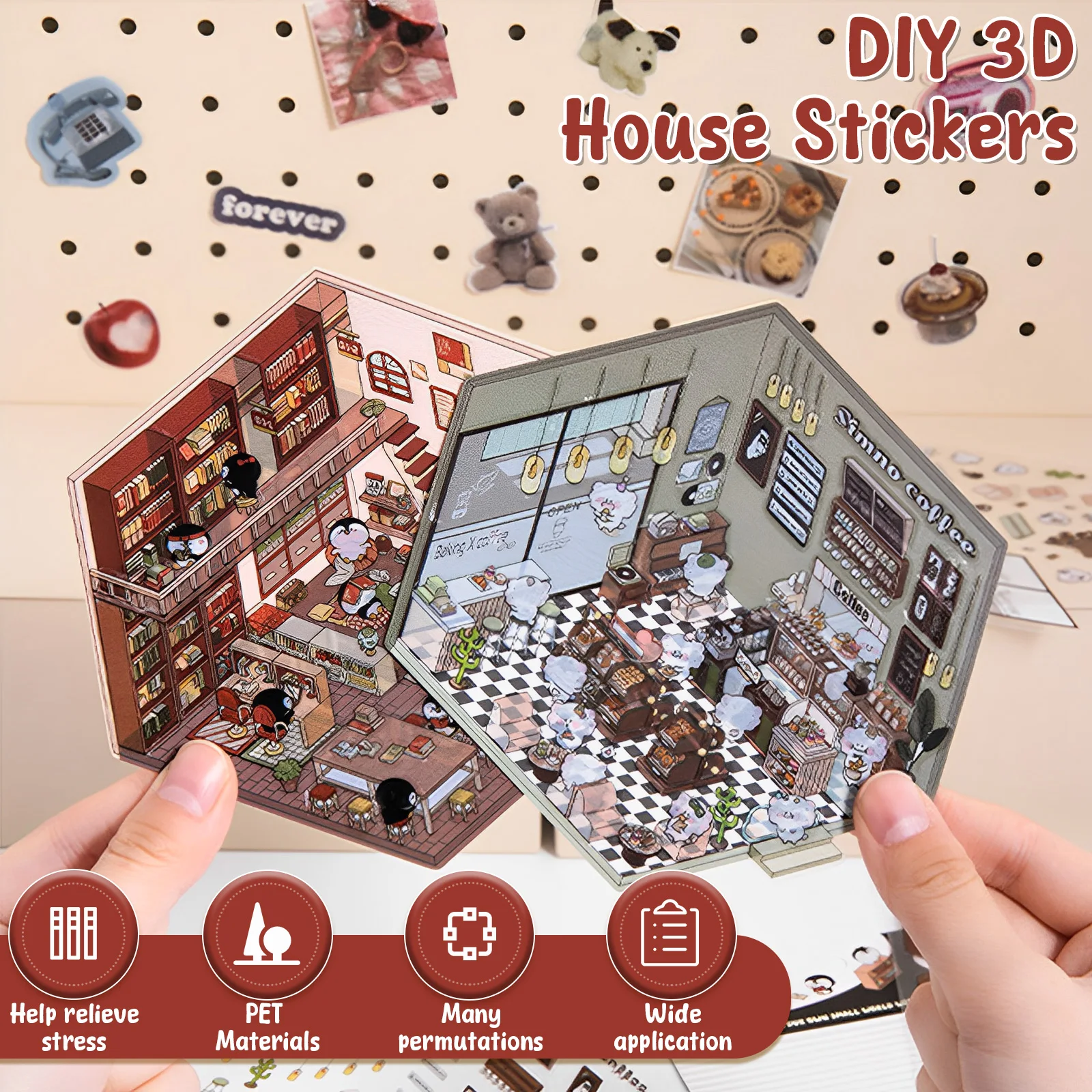 DIY 3D House Stickers Cute Versatile Little Home House Scene Stickers Reusable Cartoon Scene Stickers Safe 3D Miniature Scene