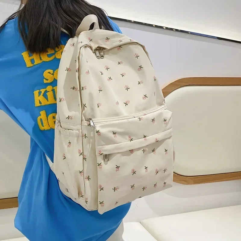 حقائب ظهر من القماش الكتاني من النايلون Mochila Preppy بلون سادة للنساء كاجوال أنيقة تناسب كل مباراة مقاومة للماء بولسا الأنثوية