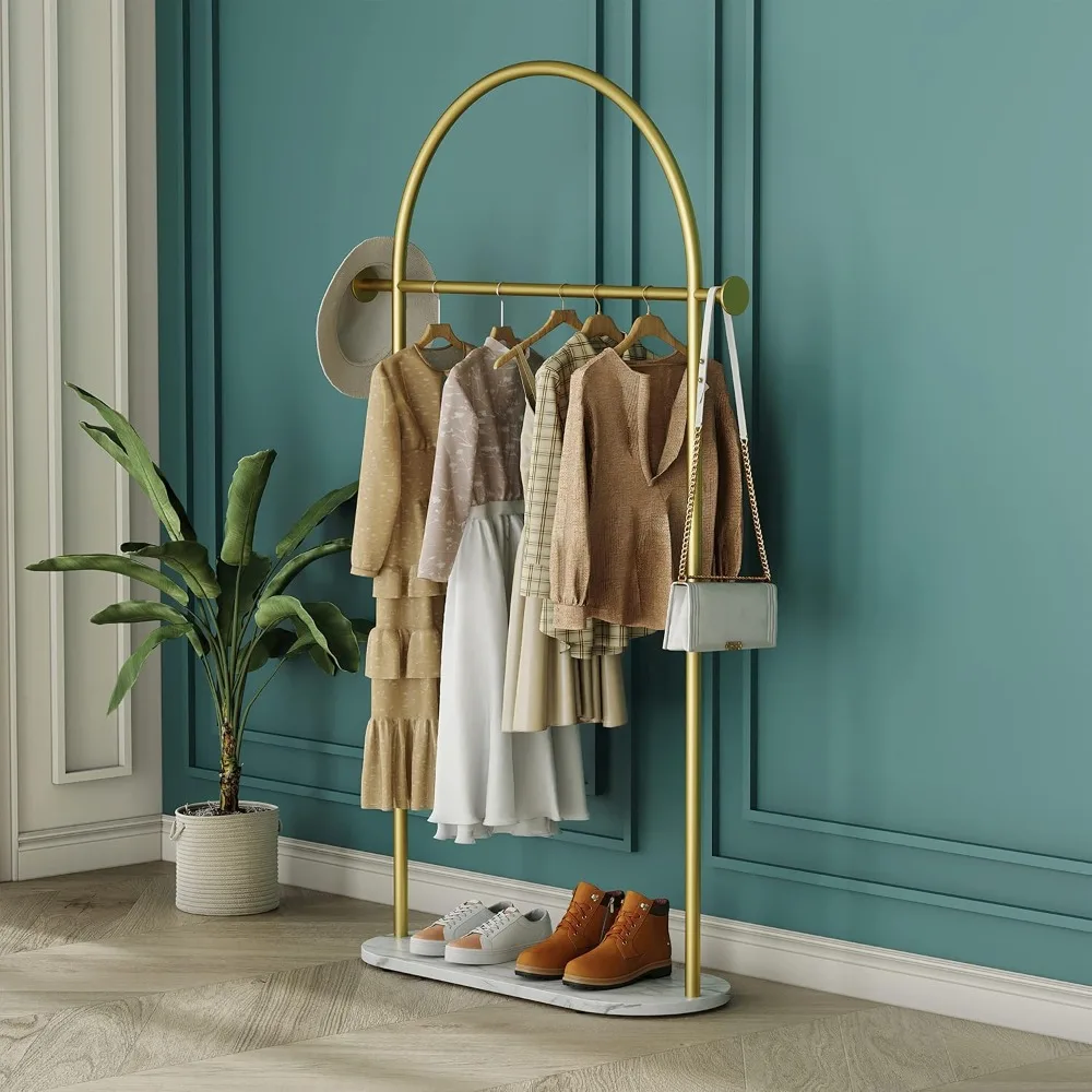 Gold Clothing Rack, Modern Clothes Rack with Marble Base, Heavy-duty Coat Racks Freestanding for Boutiques, Can Hang Jacket