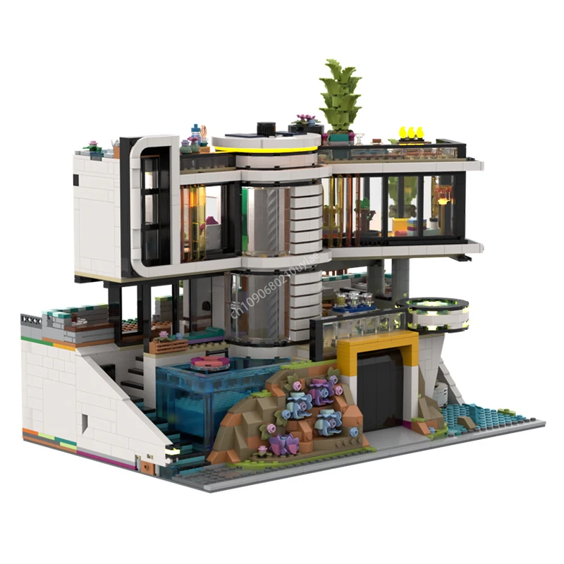 3700 Stück Tony Stark Modular Mansion Moc-42639 Moderner Luxus Baustein Stadt Kreatives Haus Villa Spielzeug Geschenk für Mädchen Geburtstag