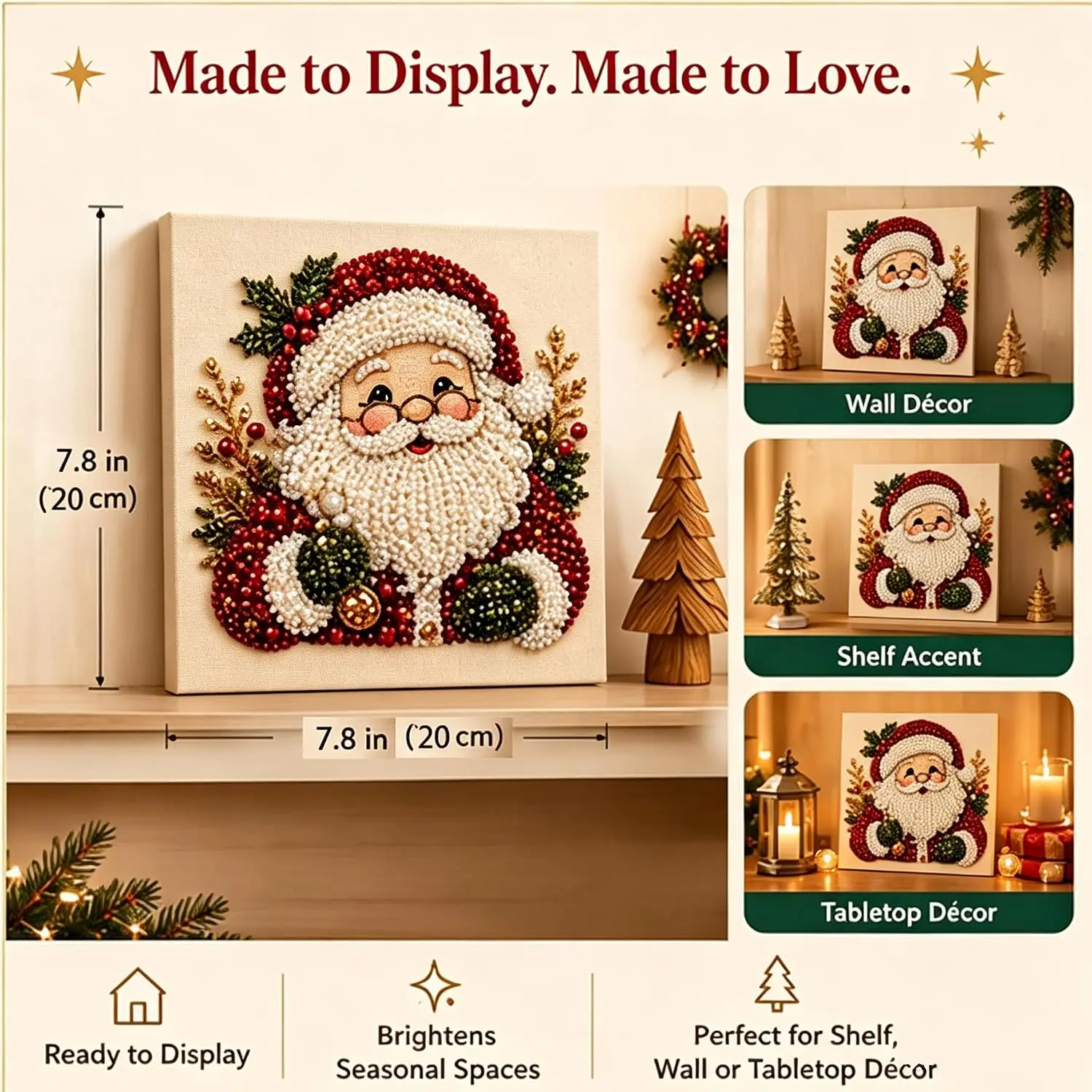 DIY Christmas Pearl Diamond Painting Art Kit with Frame Pearl Beads Art Craft for Adults Beginner Holiday Christmas Wall Decor - view 6