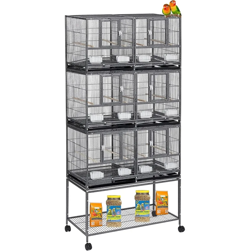 Dreifach stapelbarer, in der Mitte geteilter Züchter, Zucht, Vogelflug, doppelter Rollkäfig, seitliche Nisttüren, leicht zu reinigendes herausziehbares Tablett für