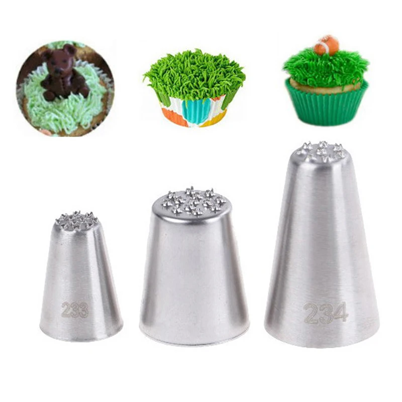 【1/3Pcs Grass Baking Decorating Cupcake Cake Icing Piping Nozzles Tips Pastry Tool】