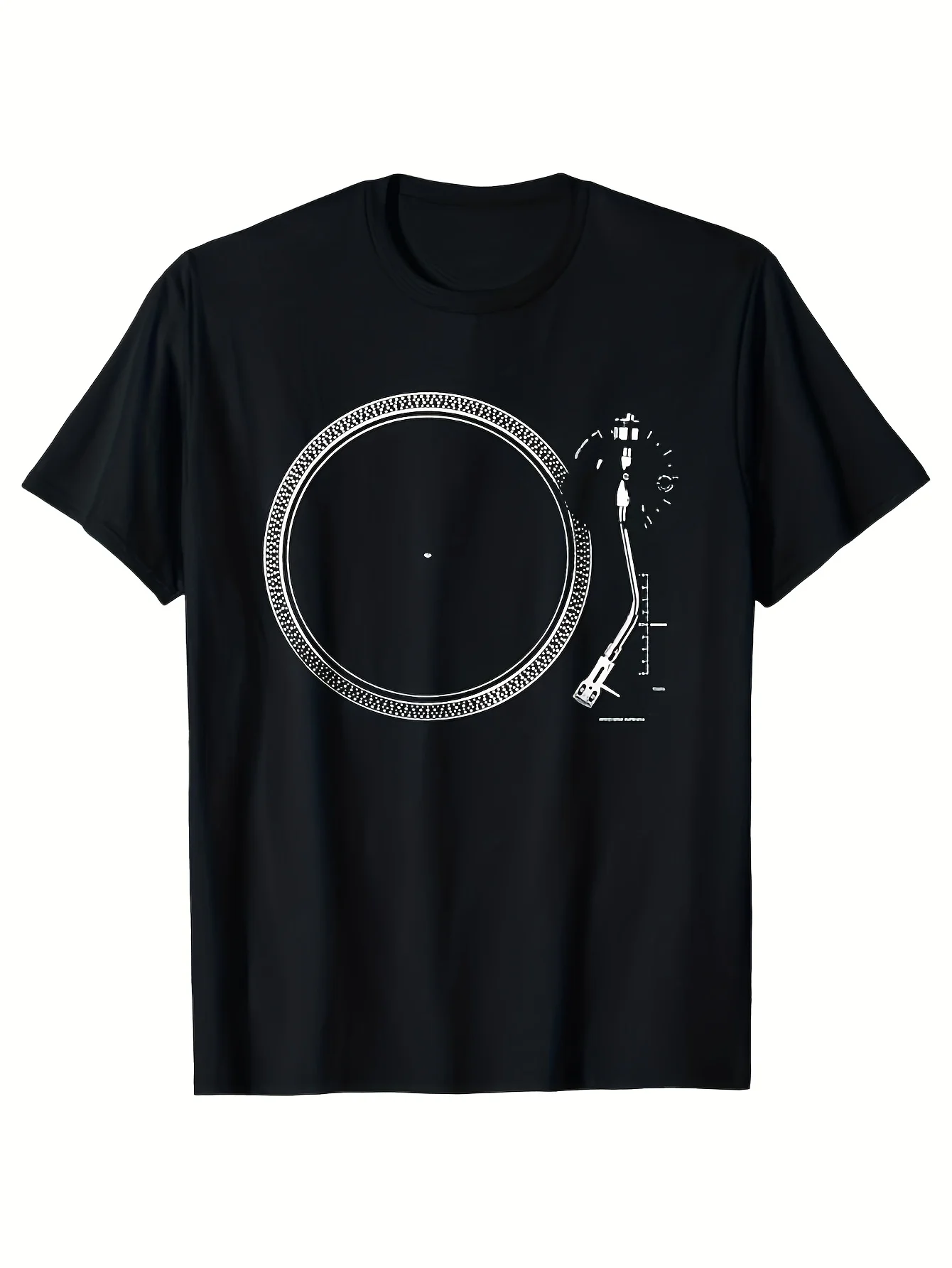 Men's Heavyweight  T-Shirt with DJ Turntable  Music Producer Graphic - Big  Tall Sizes, Breathable Crew Neck Tee for DJs, Music Producers, Casual Summer Wear,  Relaxed Fit Apparel