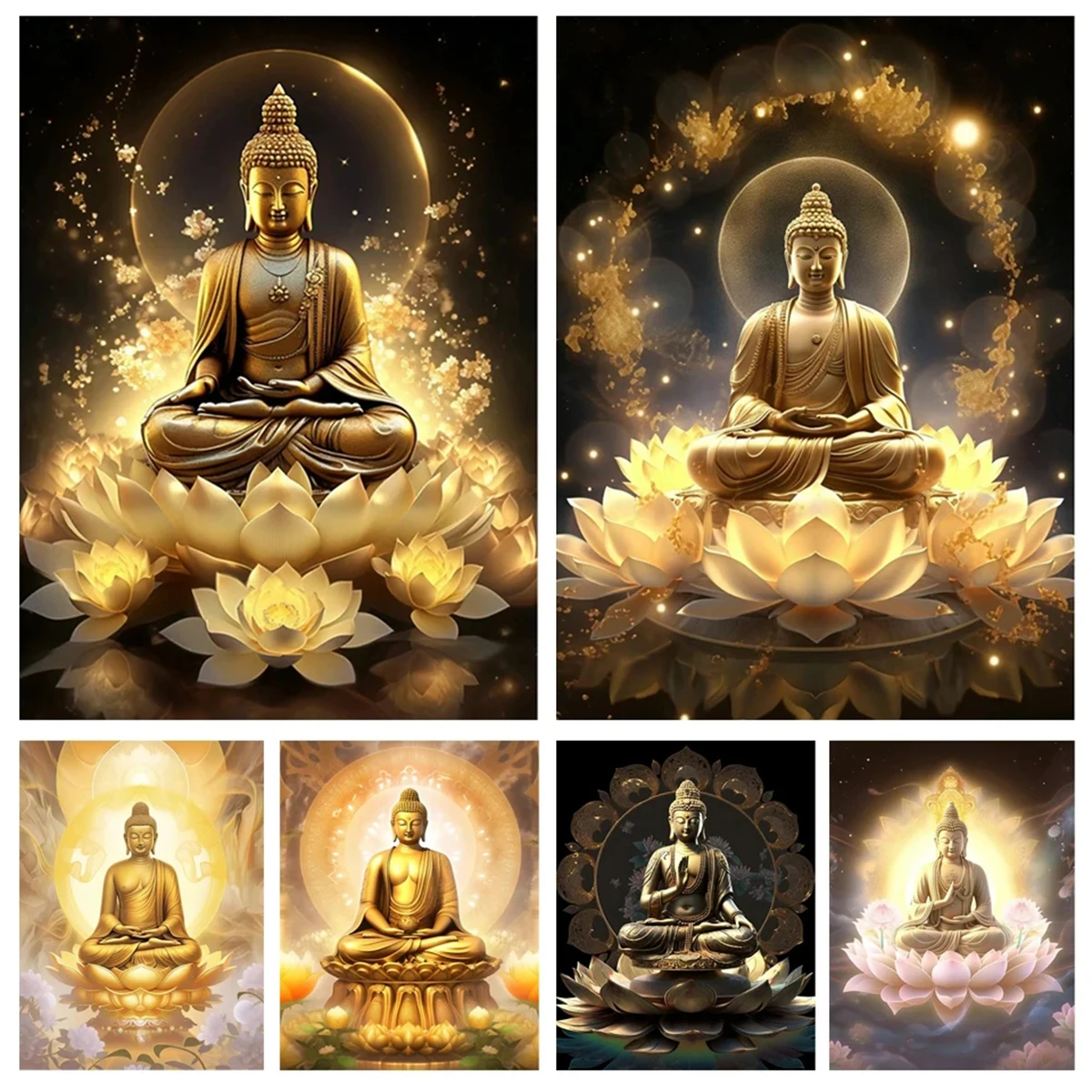 

5D DIY Diamond Painting Golden Buddha Lotus Diamond Mosaic Buddhist Flowers Religion Embroidery New Arrivals Home Decor