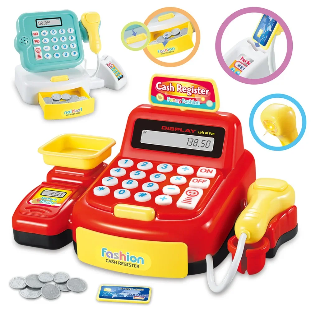 Simulation Cartoon Supermarket Cash Register Toy Home Appliance Series Children Play Home Electric Lighting Sound Register