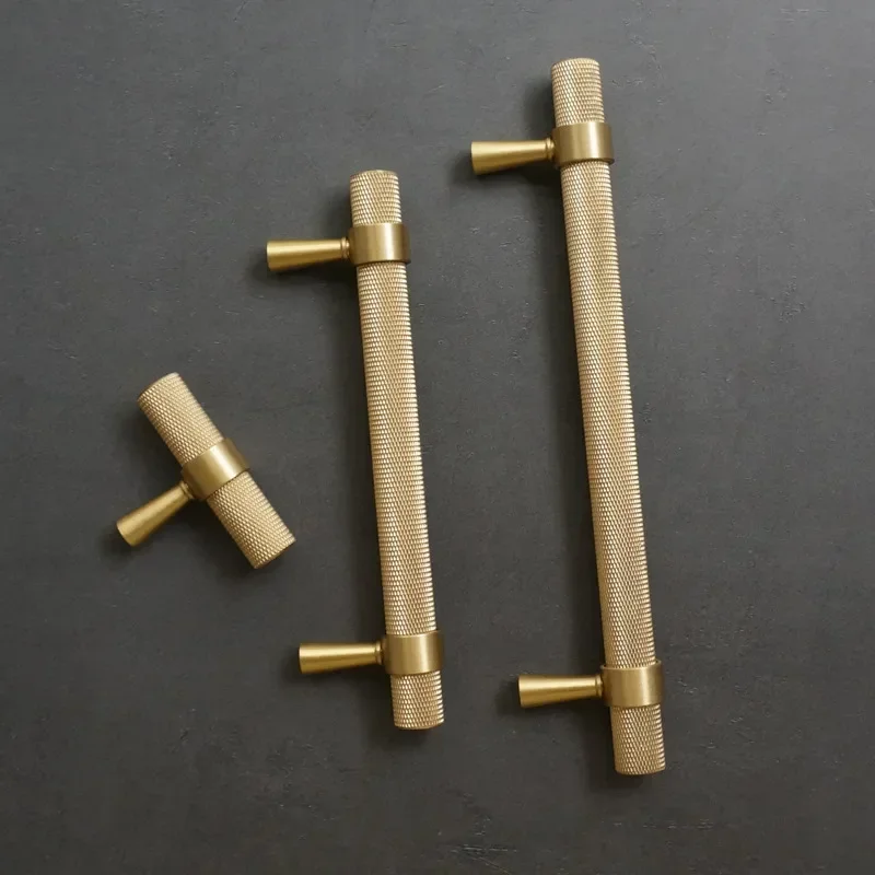 

Long Knurled Handle Kitchen Cabinet Door Handles Drawer Pulls Solid Brass T Bar Bedroom Knobs Wardrobe Decor Furniture Hardware