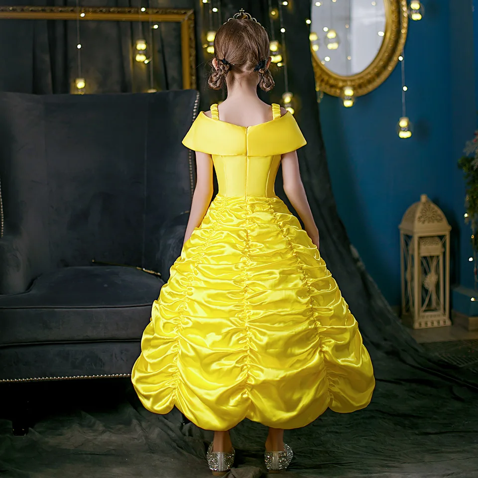 Belle Princess Dress For Girls Live Action Princess Beauty Yellow Fluffy Elegant Gown Children Halloween Theme Cosplay Costume - AliExpress 1501 Belle Princess Dress For Girls Live Action Princess Beauty Yellow Fluffy Elegant Gown Children Halloween Theme Cosplay Costume - AliExpress 1501