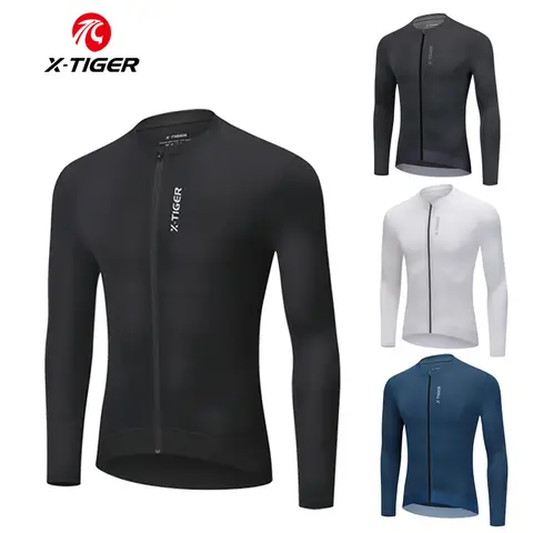 X-TIGER Cycling Jersey Men's Breathable Slim Fit Long Sleeve Shirt 3+1 Pocket Quick Dry Professional Competition Cycling Jersey
