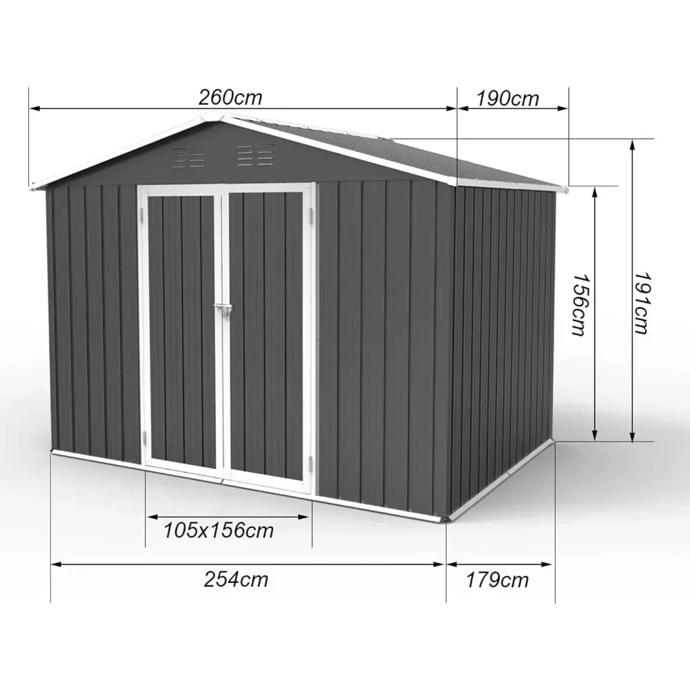 Metal Outdoor Storage Shed, Lockable Doors Galvanized 8 x 6 FT with Windows and Floor Garden Shed Tool Storage Sheds House