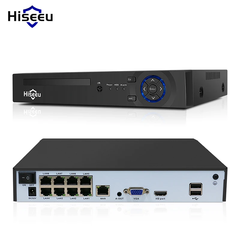 Hiseeu H5NVR-P-8 8CH POE NVR iP Security Surveillance Camera H.265+ CCTV System 8MP 4K Audio Video Recorder Face Detection