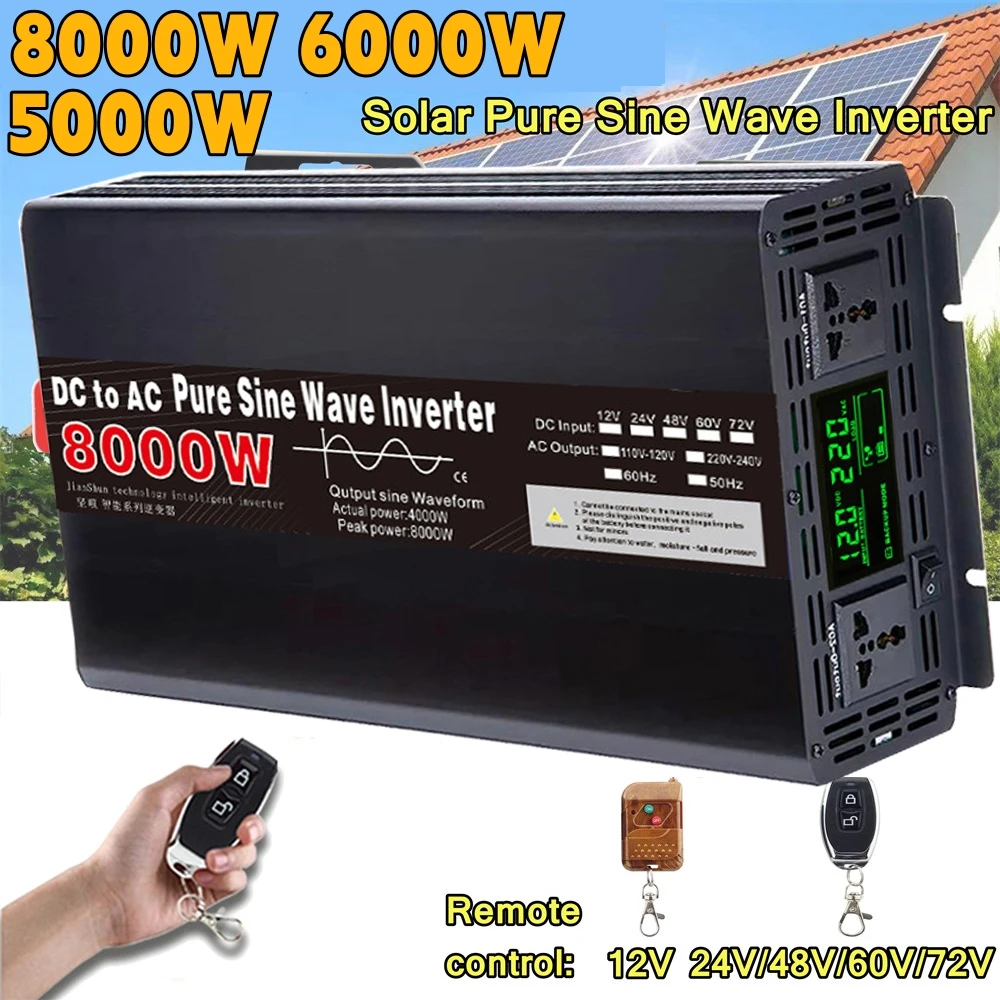 Pure Sine Wave Inverter 5000W LED Display Car Inverter Converter Voltage Transformer DC 12/24/48/60V TO AC 220V 110V 120V