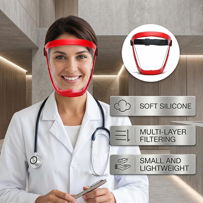 Full Face Shield with Filters, Clear Face Cover for Cycling Wind, Kitchen Oil Splash, Dusty Cleaning, Workshop and Outdoor Use