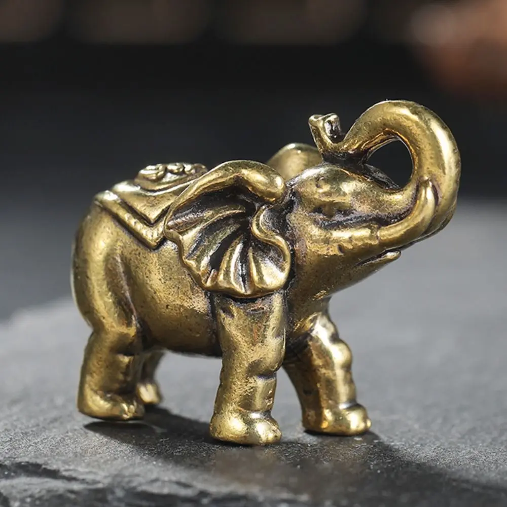 Portable Solid Blessed Elephan Miniatures Retro Mini Lucky Elephant Statue Cute Crafts Copper Animal Sculpture Decor Accessories