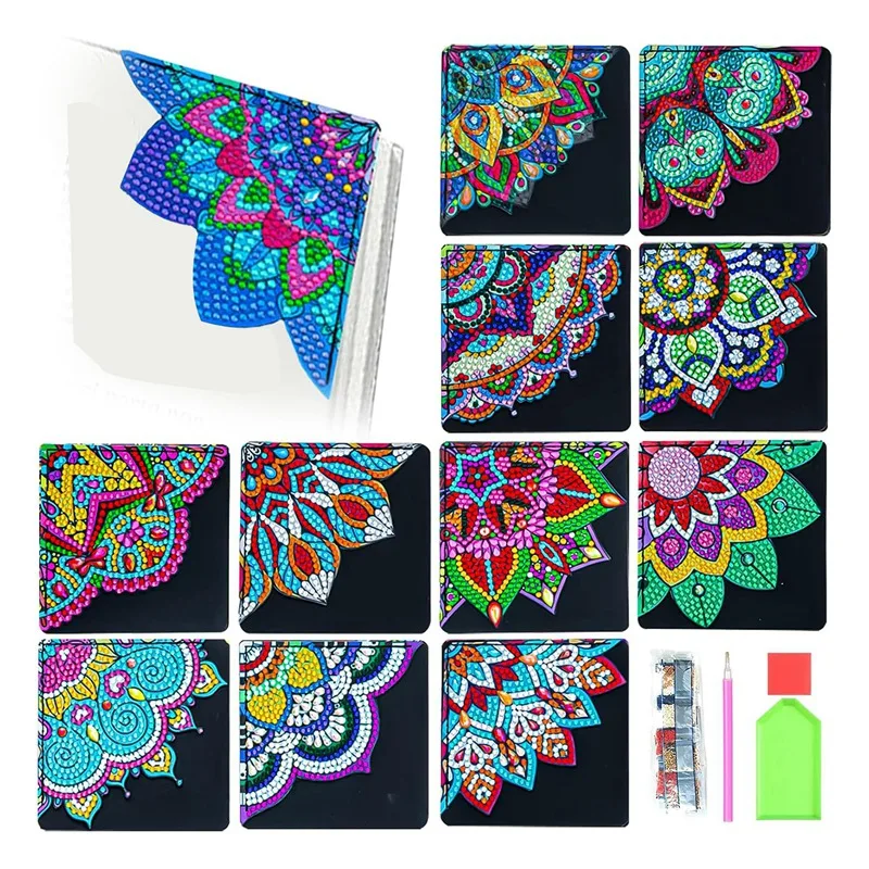 

Book Marks Mandala Diamond Painting Book Marks 12PCS DIY Diamond Art Corner Bookmarks Diamond Painting Corner Bookmark Diamond