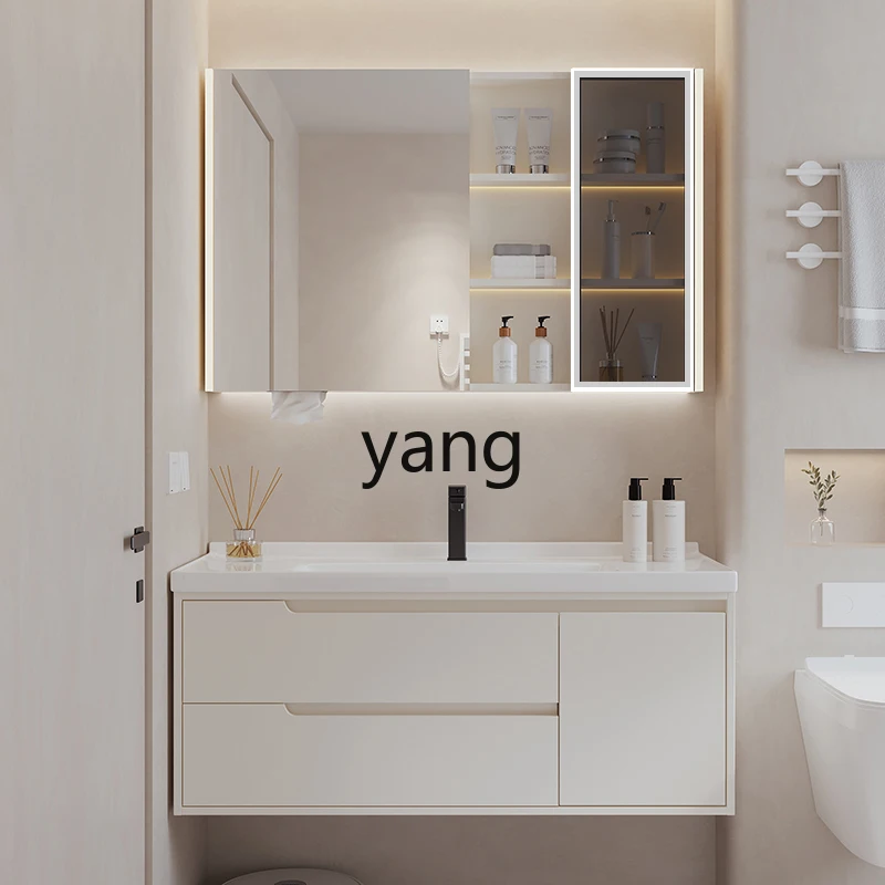 

Lmm Cream Wind Ceramic Integrated Washbasin Combination Toilet Bathroom Cabinet Washstand