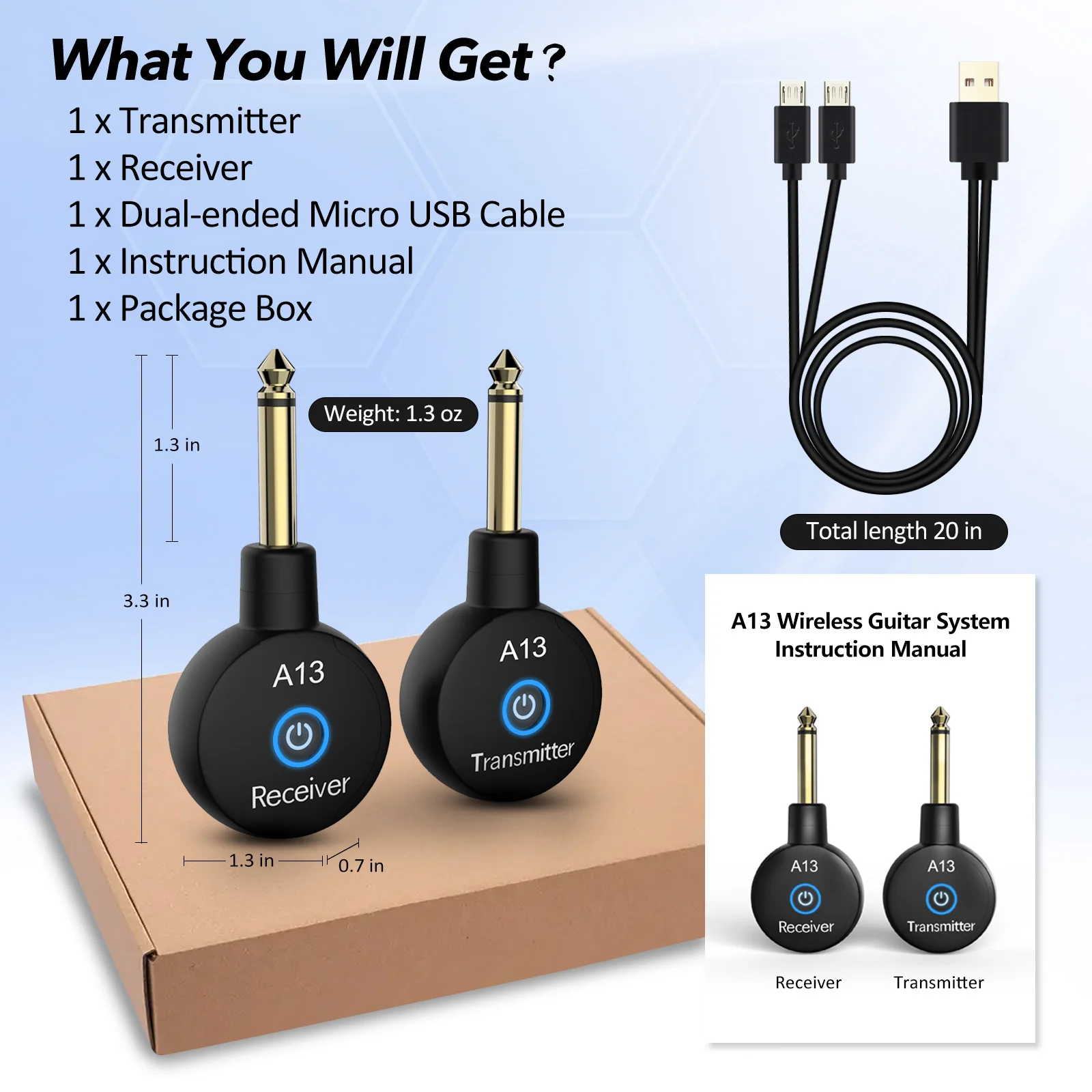 2.4G نظام الغيتار اللاسلكي قابلة للشحن الغيتار جهاز ريسيفر استقبال وإرسال وضع مزدوج التبديل التوصيل والتشغيل نظام الاقتران التلقائي #6