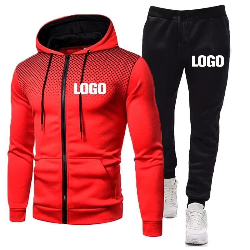 Men\'s Tracksuit Casual Hooded Jacket + Sweatpant 2 Pieces Set Men Casual Daily Suit Comfortable Outfit Jogging Suits Custom Logo