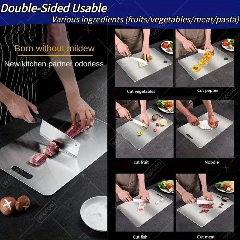 WXCOO Kitchen Stainless Steel Cutting Board 304 Steel Vegetables Fruit Double Sided Thickened Food Grade Chopping Cutting Boards