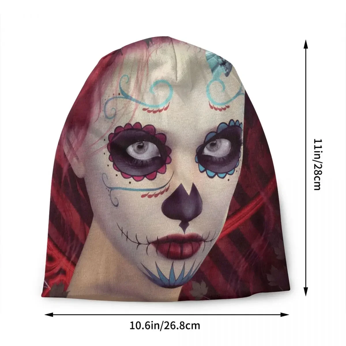 Sugar Doll Red Dia De Muertos Skullies Beanies Caps Men Women Trend Winter Warm Knitted Hat Mexican Gothic Skull Bonnet Hats