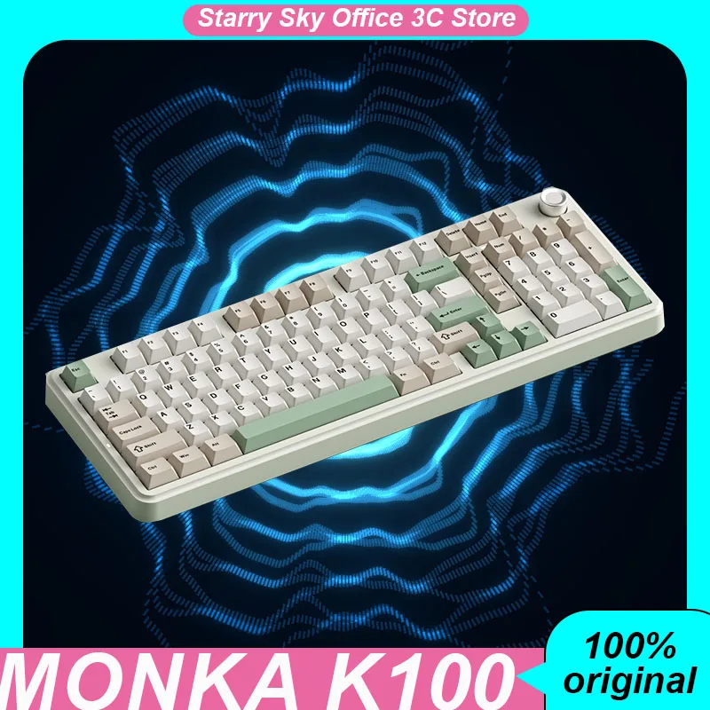 Monka K100 Mechanical Keyboard Wireless 3mode Multi Functional Knob Hot Swappable Rgb 99keys Laptop Customized Gaming Keyboard