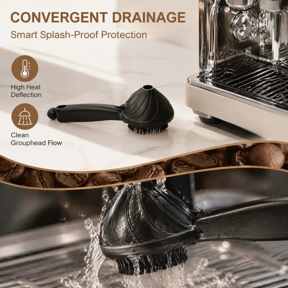 Nylon Bristle Coffee Machine Cleaning Brush Curved Head Long Handle Grouphead Cleaning Brush Water Deflector Anti Splash