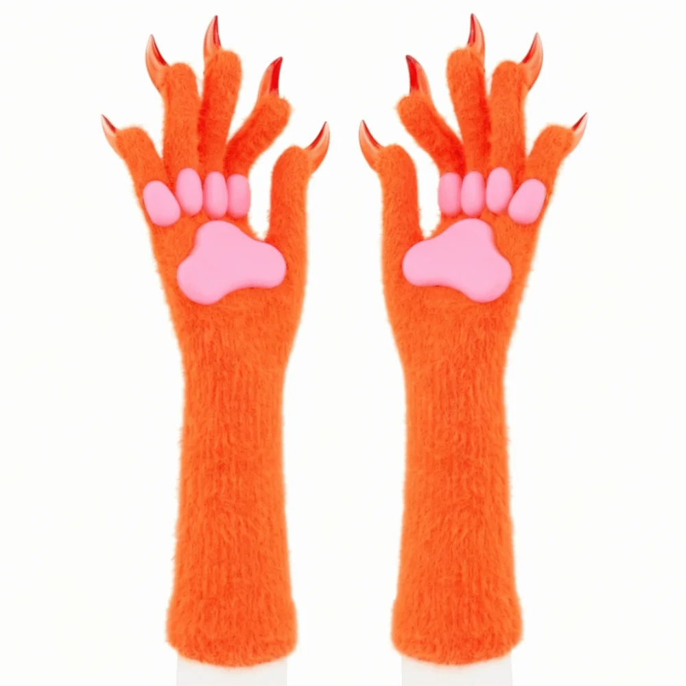 Long Cat Claw Gloves Silicone Paw Pads Cute Animal Claw Hand Gloves Cosplay Costume Accessories Furry Plush Gloves Dress Up