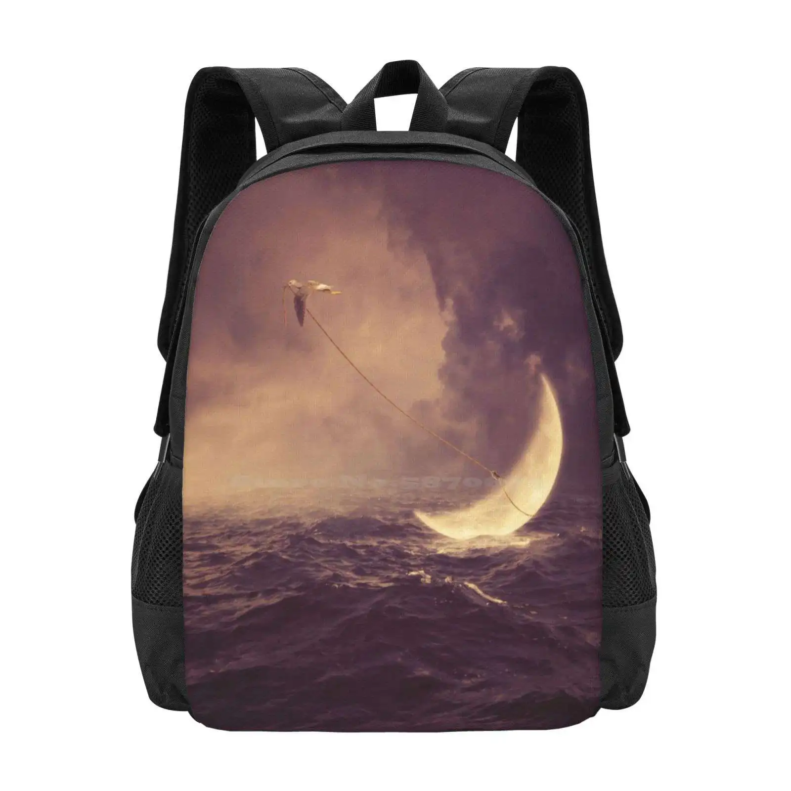 Savior Of The Moon Pattern Design Bag Student'S Backpack New Moon Bird Saving Sea Dark Light Sky Surreal