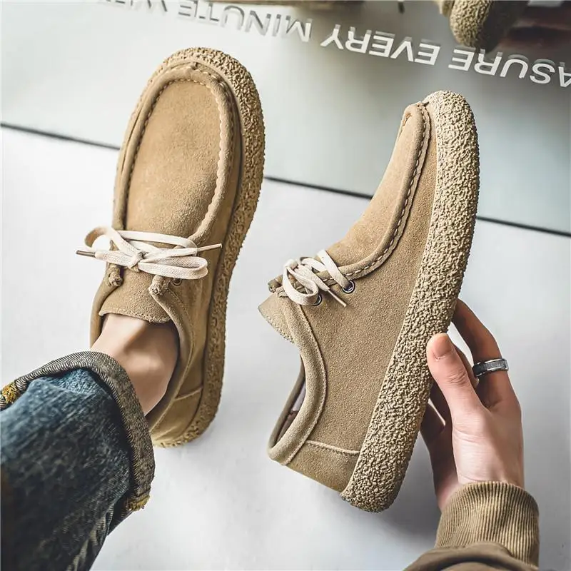 

New Shoes for Men Suede Leather Casual Shoes British Style Flat Skateboard Shoes Street Fashion Loafer