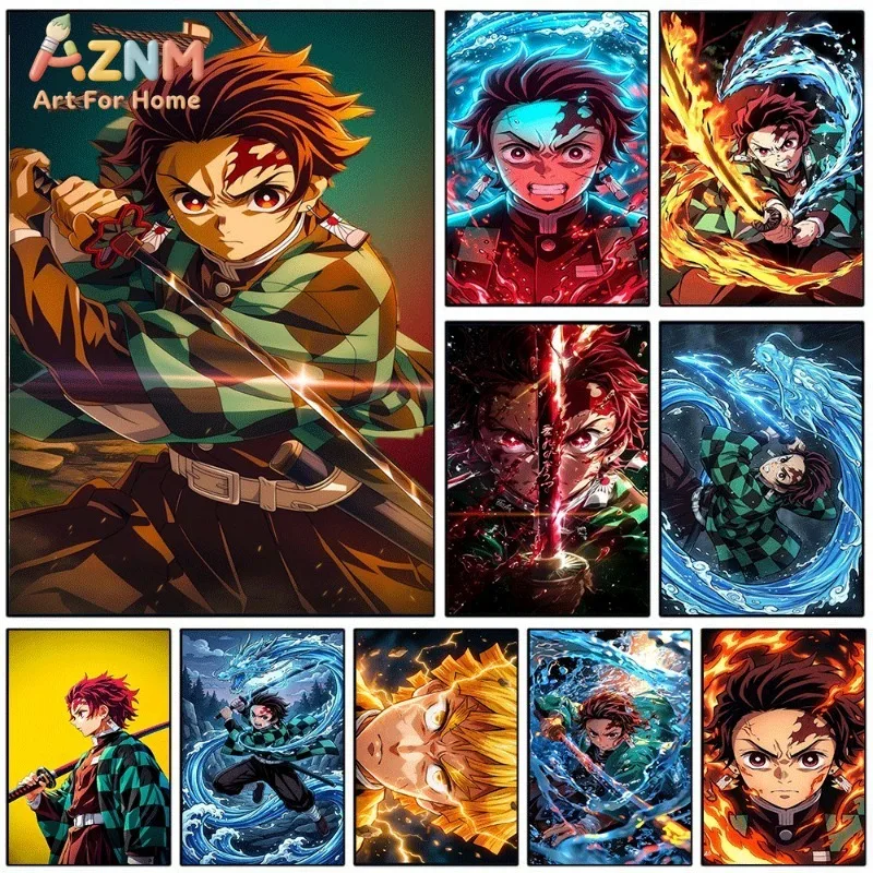 Demon Slayer Anime Canvas Wall Art Tanjiro Kamado Water Dragon Breathing Poster Unframed Canvas Painting Home Office Wall Art De