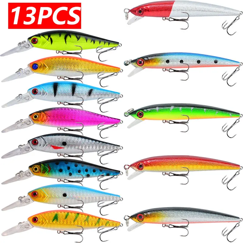 13 Stück/Set Minnow Angelköder Schwimmender Hardbait Pesca Tackle Jerkbait Swimbait Sinkender Wobbler Künstlicher Köder