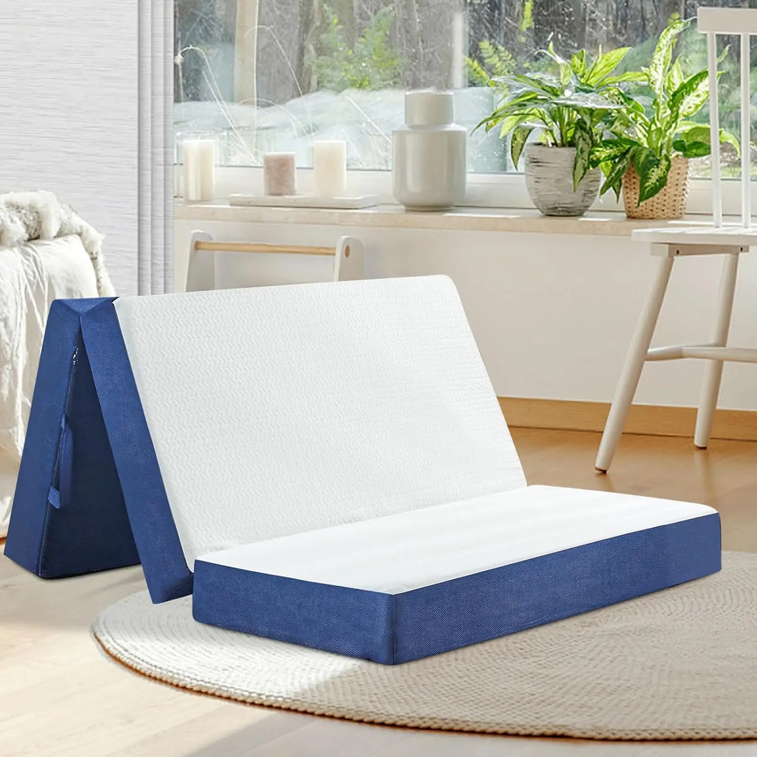 Folding Mattress Full Size 6 Inch Tri Fold Memory Foam with Washable Cover Portable Guest Bed Floor Mattress 52x73x6