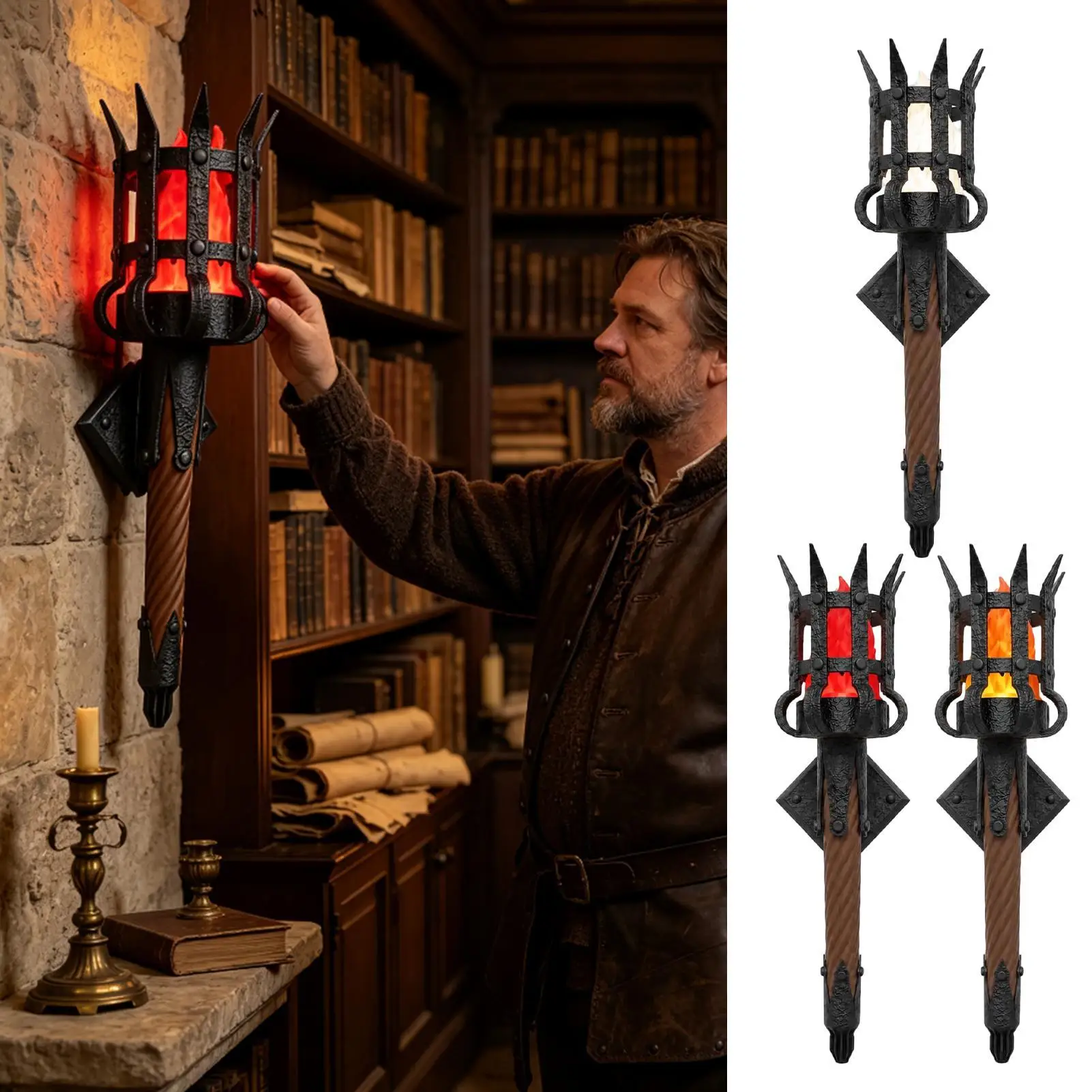 Medieval Wall Sconce Medieval Realistic Torch Castle Decor Wall Lamp For Home Farmhouse Castle Bar Halloween Party Haunted house