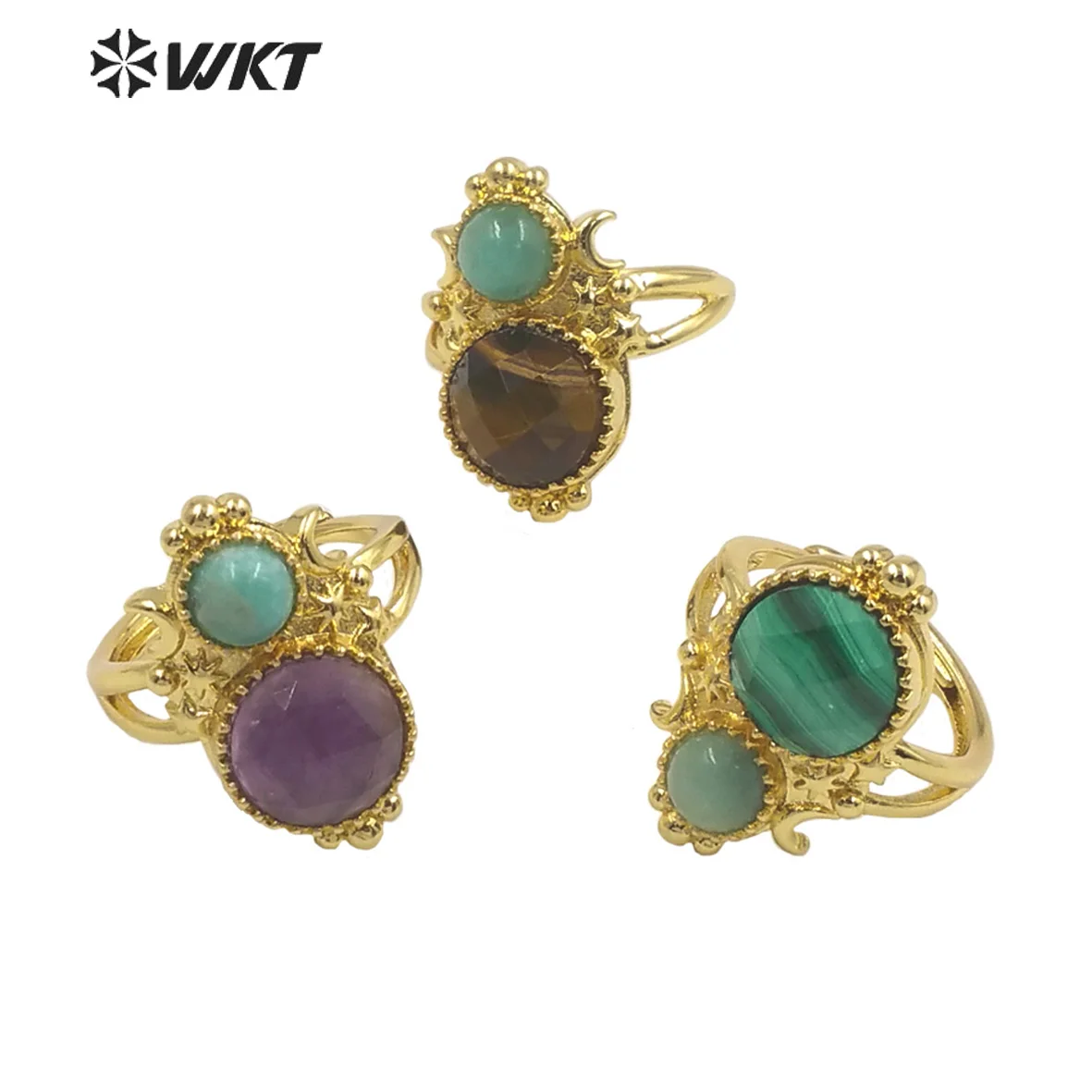 WT-R477 Gorgeous Precious Double Stone Amazonite Malachite Quartz Women Ring In Adjustable Birthday Gift Ring