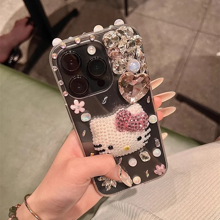 Kawaii Hello Kitty Rhinestone Transparent Case for IPhone 16 15 14 13 12 Pro Max Sanrio Anime Cute Fashion Protective Cover