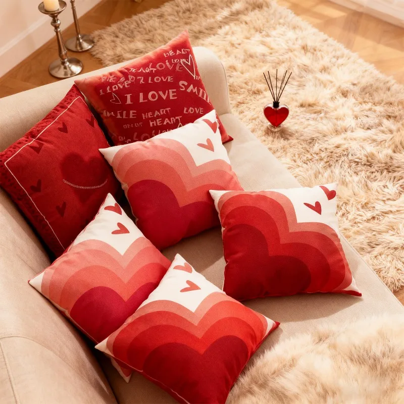 2PC Wedding Decoration Love Heart Cushion Cover Soft  Throw Pillow Case Romantic Gift for Couples Sofa Living Room Home Decor