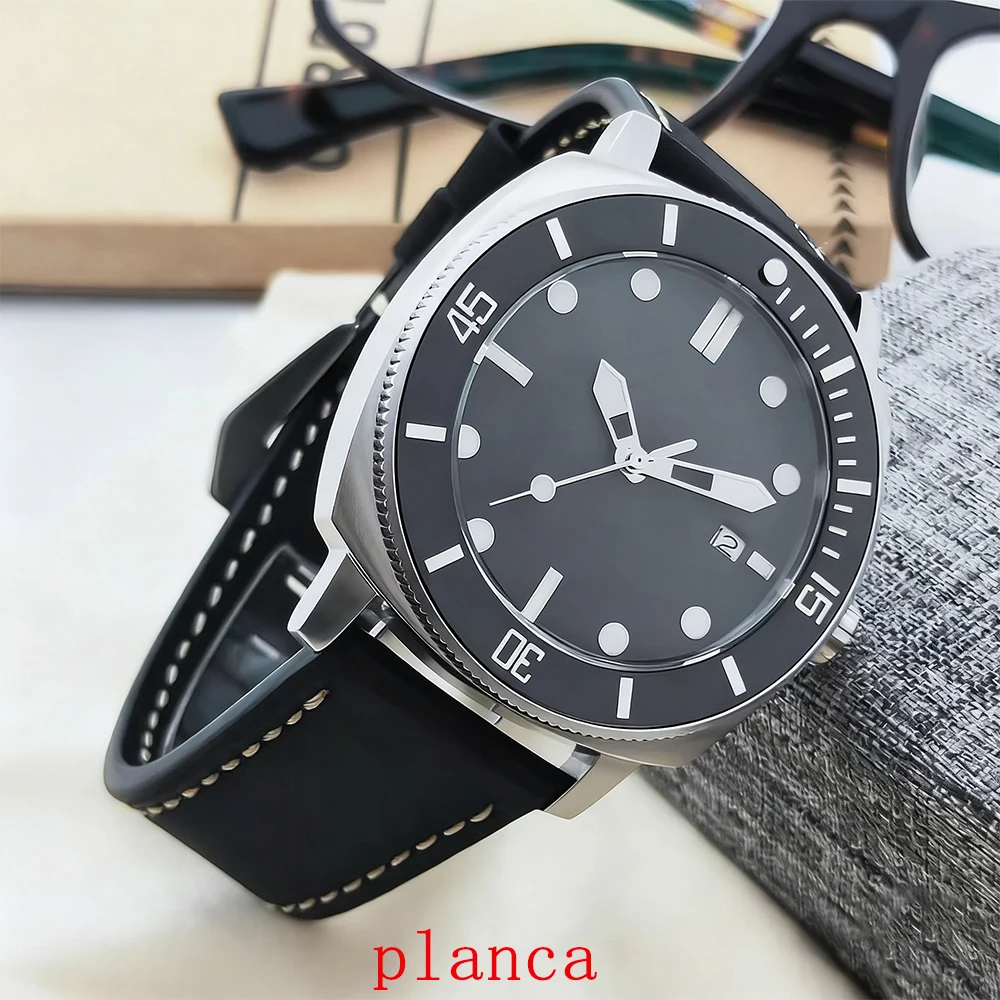 Jam Tangan Pria Kaca Safir Otomatis Relogio Masculino 42mm NH35 Mekanik Tali Kulit Dial Putih Hitam