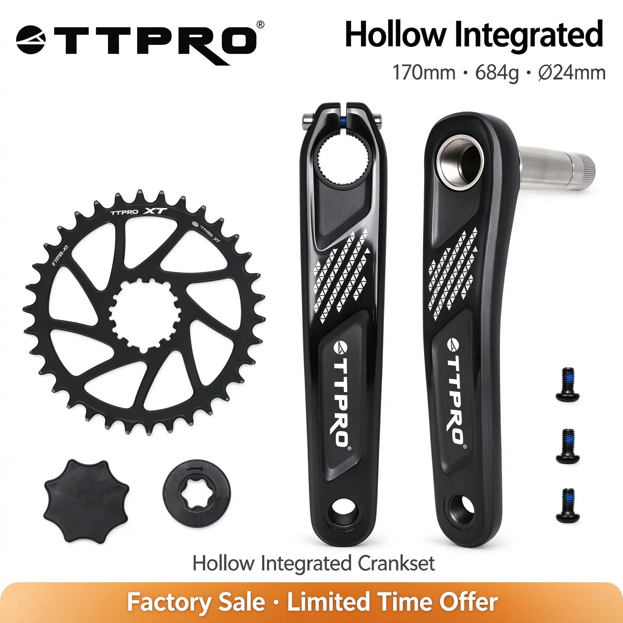 TTPRO TL80 MTB Bike Crankset Hollow Integrated 170mm GXP Single Chainring Narrow Wide Ultralight Aluminum Alloy Bicycle Crank