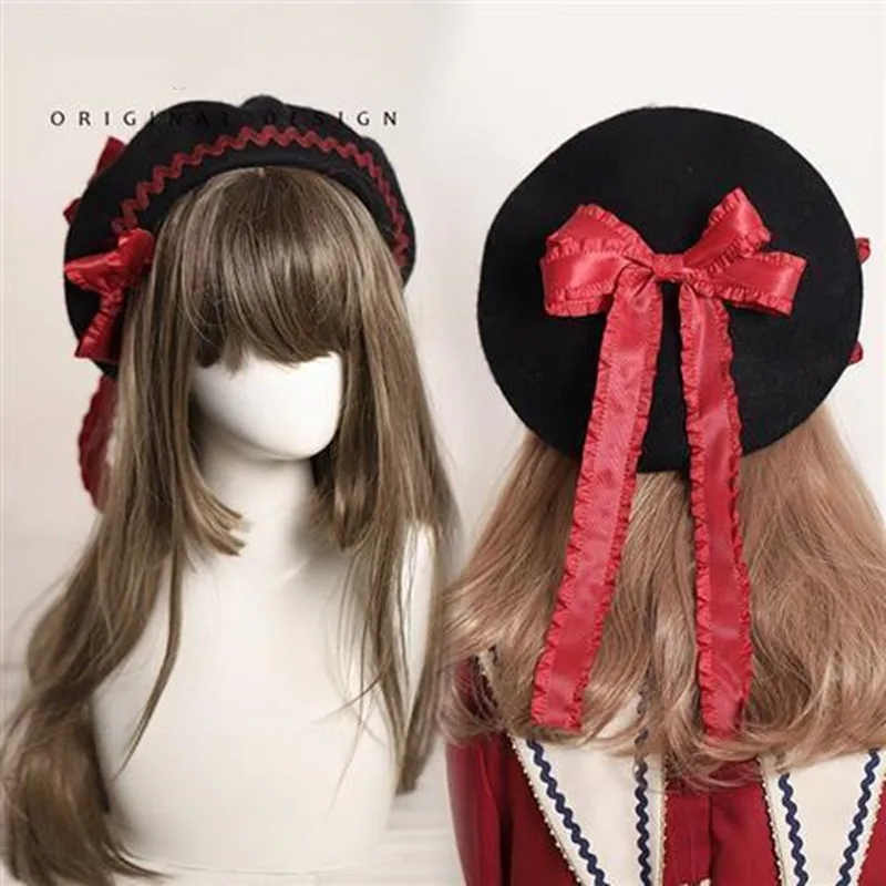 Winter women\'s hat cute beret female British fashion retro big bow plaid artist hat female newsboy hat wholesale