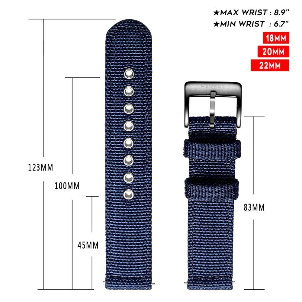 Hemsut High Quality Nylon Watch Bands Quick Release Movement Wrist Straps Military Breathable Waterproof 18mm 20mm 22mm 24mm