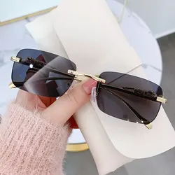 Vintage Square Sunglasses New Small Women Rimless Sun Glasses Shades Luxury Brand Metal Sunglass UV400 Eyewear