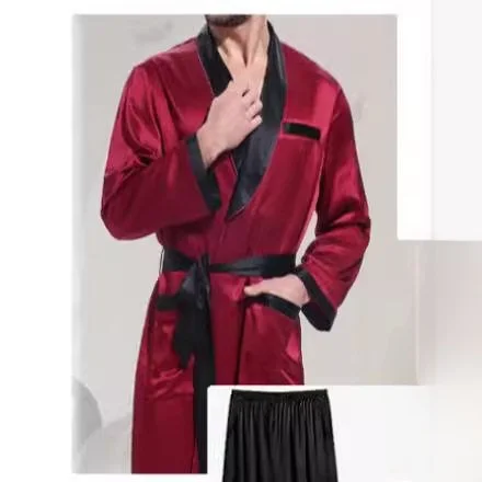 Men's Sleep Robe Shorts Two-Piece Set Thin Long Sleeve Summer Bathrobe plus Size Comfortable Breathable Lightweight Set