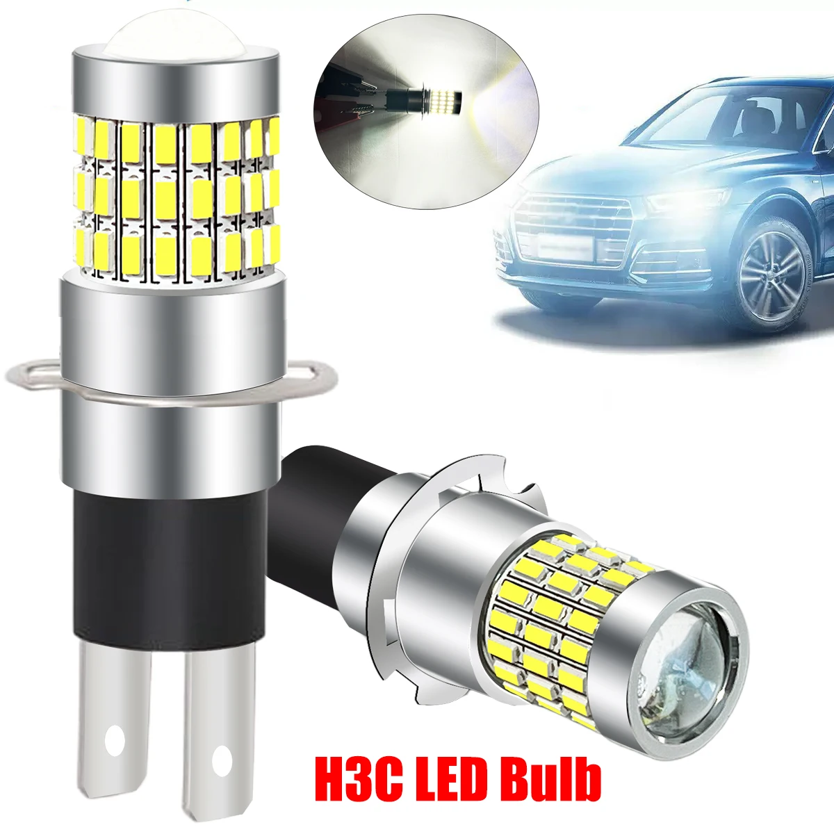 2 مصباح ضباب للسيارة H3C، مصابيح إضاءة نهارية، مصابيح أمامية أمامية، مصابيح إضاءة بيضاء 6000KLED، أبيض 12 فولت/24 فولت 57LED #1