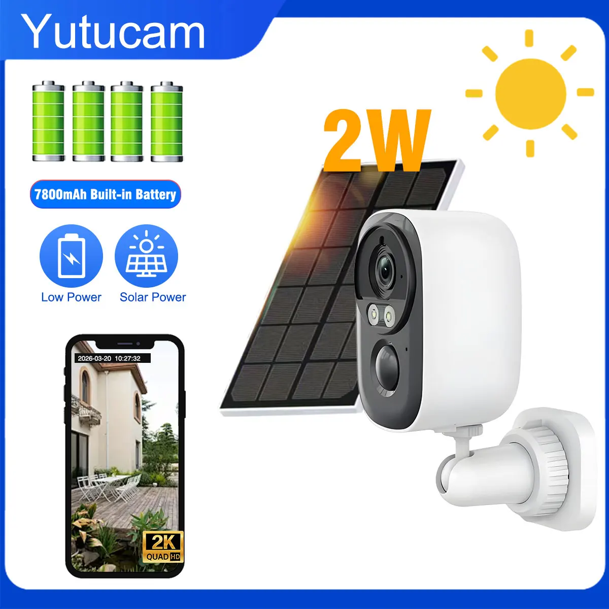 4MP wireless network security camera, supports solar charging panel; 5G dual-band WiFi, microphone access; video surveillance.